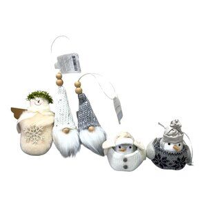 Wondershop Christmas Gnome Snowman Birds Ornaments Set Of 4 Knit & Faux Fur Lot